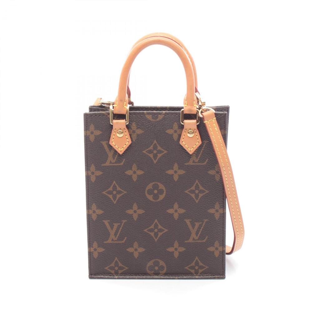 Louis Vuitton Sac Plat Handbag Canvas Leather Monogram Brown